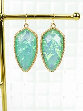 Gold tone Miara Aqua Opal Dangle Earrings